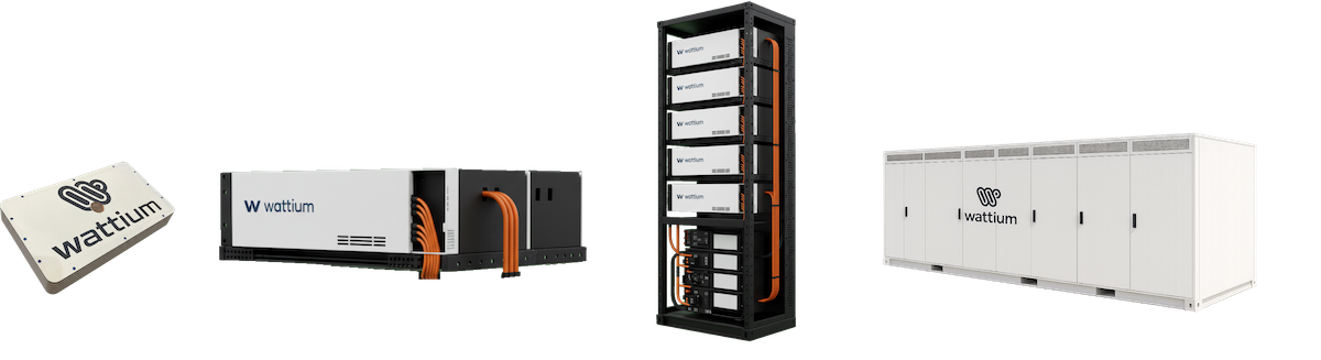 Wattium Megacell family: cell, module, rack, container